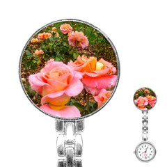 Pink Rose Field Stainless Steel Nurses Watch