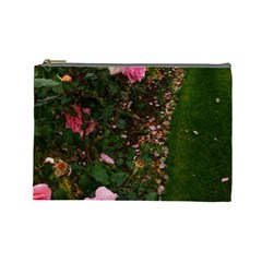 Pink Rose Field (sideways) Cosmetic Bag (large) by okhismakingart