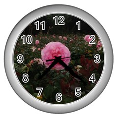Pink Rose Field Ii Wall Clock (silver) by okhismakingart