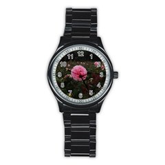 Pink Rose Field Ii Stainless Steel Round Watch by okhismakingart