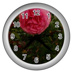 Round Pink Rose Wall Clock (silver) by okhismakingart