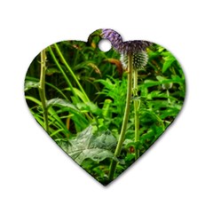 Purple Spherical Flower Dog Tag Heart (two Sides)