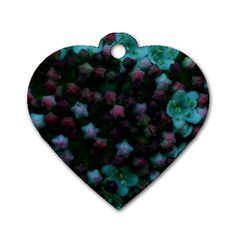 Floral Stars -blue Dog Tag Heart (two Sides)