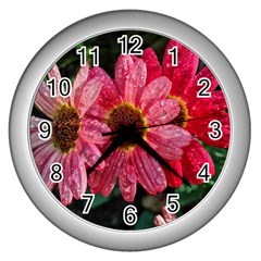 Three Dripping Flowers Wall Clock (silver) by okhismakingart