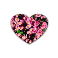 Pink Flower Bushes Rubber Coaster (heart)  by okhismakingart