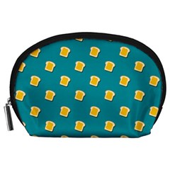 Toast With Cheese Pattern Turquoise Green Background Retro Funny Food Accessory Pouch (large) by genx