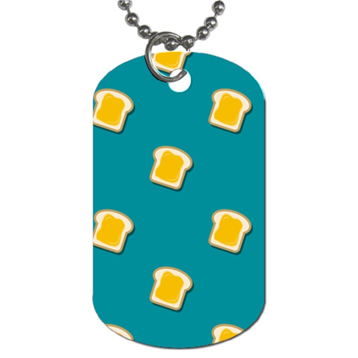 Toast With Cheese Pattern Turquoise Green Background Retro funny food Dog Tag (One Side)