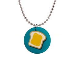 Toast With Cheese Pattern Turquoise Green Background Retro Funny Food 1  Button Necklace by genx