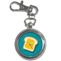 Toast With Cheese Pattern Turquoise Green Background Retro Funny Food Key Chain Watches by genx