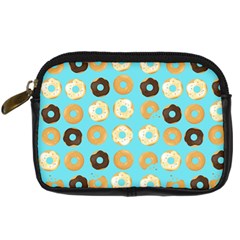 Donuts Pattern With Bites Bright Pastel Blue And Brown Digital Camera Leather Case by genx
