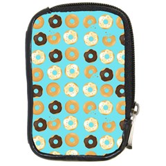 Donuts Pattern With Bites Bright Pastel Blue And Brown Compact Camera Leather Case by genx