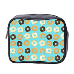 Donuts Pattern With Bites Bright Pastel Blue And Brown Mini Toiletries Bag (two Sides) by genx