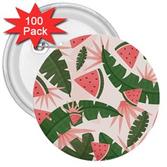 Tropical Watermelon Leaves Pink And Green Jungle Leaves Retro Hawaiian Style 3  Buttons (100 Pack)  by genx