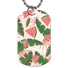 Tropical Watermelon Leaves Pink And Green Jungle Leaves Retro Hawaiian Style Dog Tag (two Sides) by genx