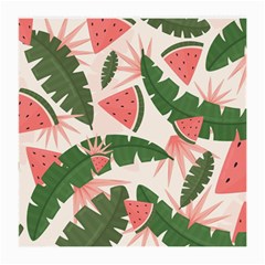 Tropical Watermelon Leaves Pink And Green Jungle Leaves Retro Hawaiian Style Medium Glasses Cloth (2-side) by genx