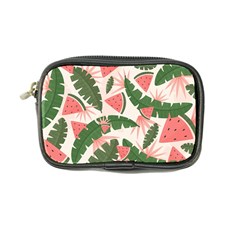 Tropical Watermelon Leaves Pink And Green Jungle Leaves Retro Hawaiian Style Coin Purse by genx