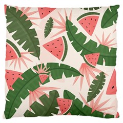 Tropical Watermelon Leaves Pink And Green Jungle Leaves Retro Hawaiian Style Large Cushion Case (one Side) by genx