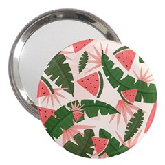 Tropical Watermelon Leaves Pink And Green Jungle Leaves Retro Hawaiian Style 3  Handbag Mirrors by genx