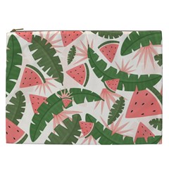 Tropical Watermelon Leaves Pink And Green Jungle Leaves Retro Hawaiian Style Cosmetic Bag (xxl) by genx