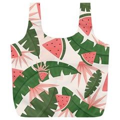 Tropical Watermelon Leaves Pink And Green Jungle Leaves Retro Hawaiian Style Full Print Recycle Bag (xl) by genx