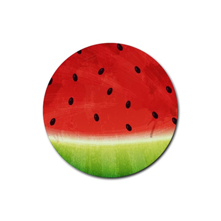 Juicy Paint texture Watermelon red and green watercolor Rubber Coaster (Round) 