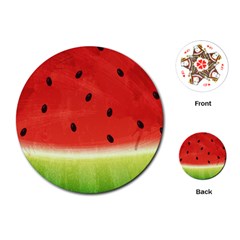 Juicy Paint Texture Watermelon Red And Green Watercolor Playing Cards (round) by genx