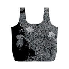 Black And White Lily Pond Full Print Recycle Bag (m) by okhismakingart