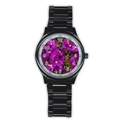 Bougainvillea  Stainless Steel Round Watch by okhismakingart