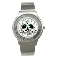 Day Of The Dead Skull Sugar Skull Stainless Steel Watch by Sudhe