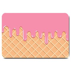 Ice Cream Pink Melting Background With Beige Cone Large Doormat  by genx