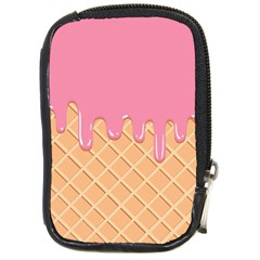 Ice Cream Pink Melting Background With Beige Cone Compact Camera Leather Case by genx