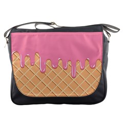 Ice Cream Pink Melting Background With Beige Cone Messenger Bag