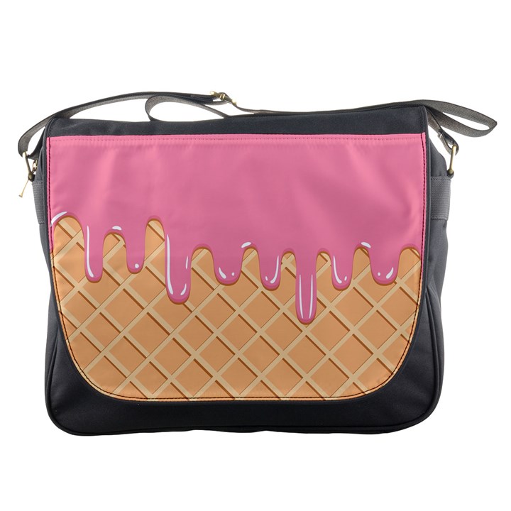 Ice Cream Pink melting background with beige cone Messenger Bag