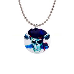 Skull Pirates Symbol Skeleton 1  Button Necklace by Sudhe