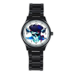 Skull Pirates Symbol Skeleton Stainless Steel Round Watch by Sudhe