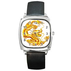 Chinese Dragon Golden Square Metal Watch