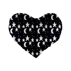 Starry Night Cartoon Print Pattern Standard 16  Premium Flano Heart Shape Cushions by dflcprintsclothing