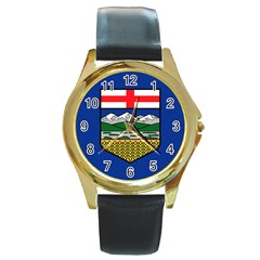 Flag Of Alberta Round Gold Metal Watch by abbeyz71