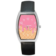 Ice Cream Pink Melting Background With Beige Cone Barrel Style Metal Watch by genx