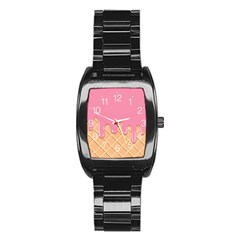 Ice Cream Pink Melting Background With Beige Cone Stainless Steel Barrel Watch by genx