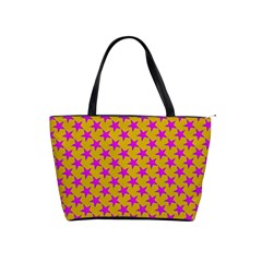 Pink Stars Pattern On Yellow Classic Shoulder Handbag by BrightVibesDesign