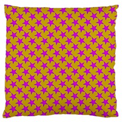 Pink Stars Pattern On Yellow Large Flano Cushion Case (one Side) by BrightVibesDesign