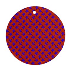 Purple Stars Pattern On Orange Round Ornament (two Sides) by BrightVibesDesign