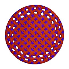 Purple Stars Pattern On Orange Ornament (round Filigree) by BrightVibesDesign