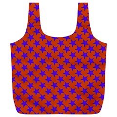 Purple Stars Pattern On Orange Full Print Recycle Bag (xl) by BrightVibesDesign