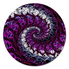 Fractal Background Swirl Art Skull Magnet 5  (round) by Pakrebo