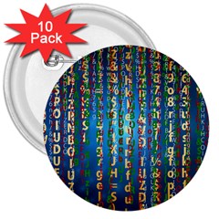 Binary Null One Digital Blue 3  Buttons (10 Pack)  by Pakrebo