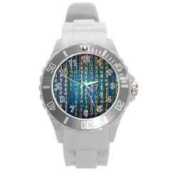 Binary Null One Digital Blue Round Plastic Sport Watch (l) by Pakrebo