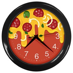 Pizza Topping Funny Modern Yellow Melting Cheese And Pepperonis Wall Clock (black) by genx