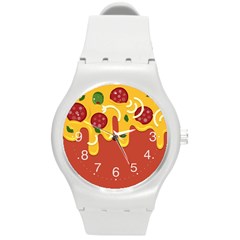 Pizza Topping Funny Modern Yellow Melting Cheese And Pepperonis Round Plastic Sport Watch (m) by genx